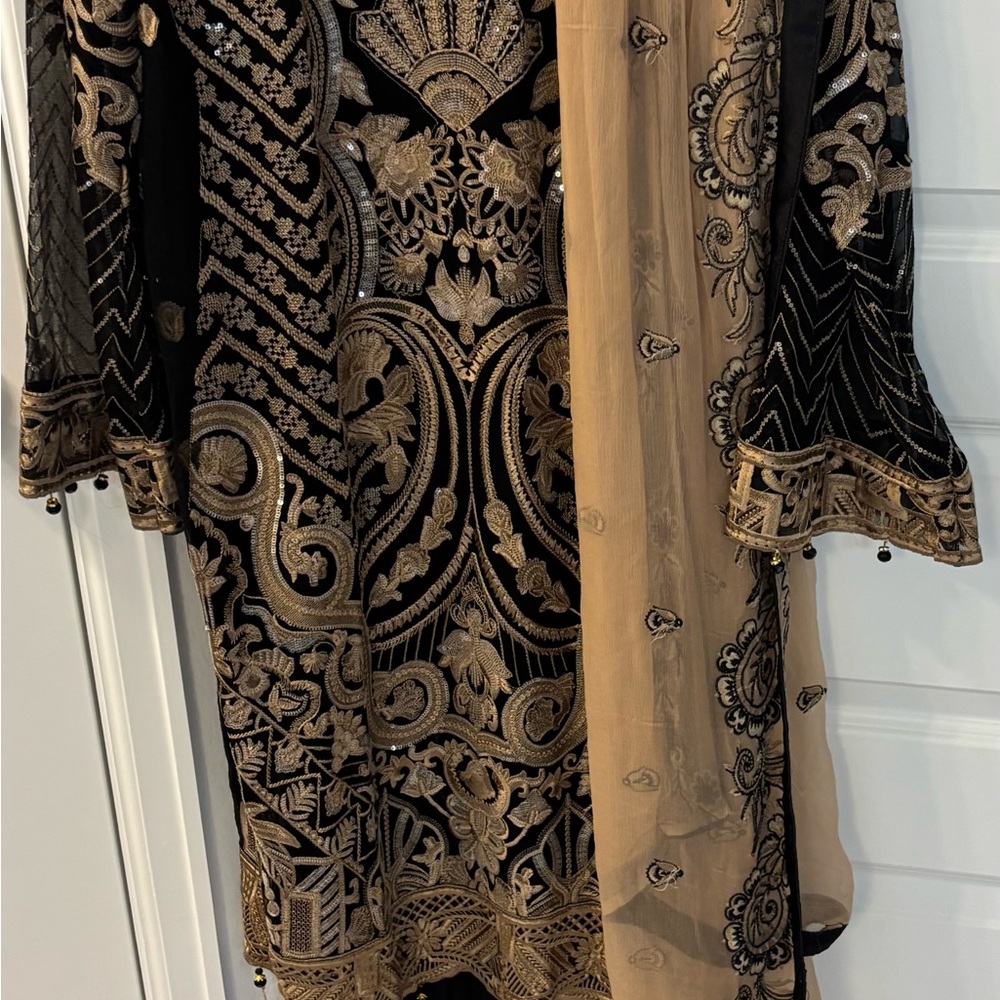 Luxurious Black and Gold Women's Embroidered Coat